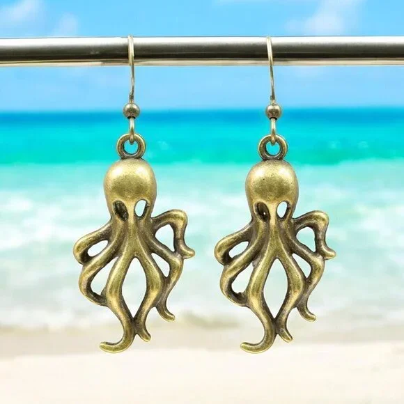 Octopus Drop Earrings | Antique Bronze - Picture 3 of 4